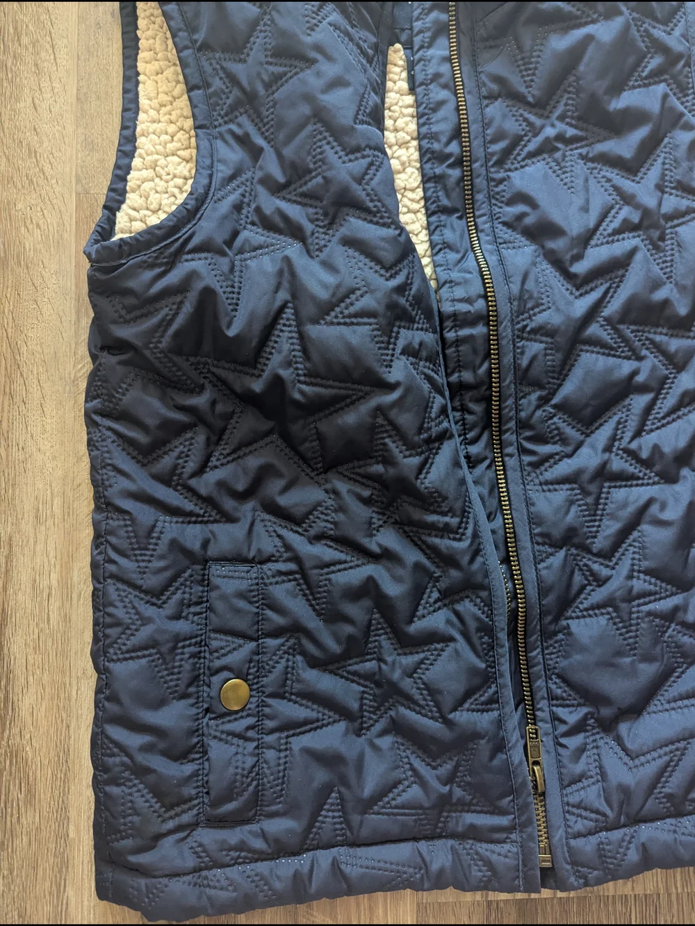 Gap Kids Full Zip Quilted Stars Sleeveless Sz L Faux Shearling Lining